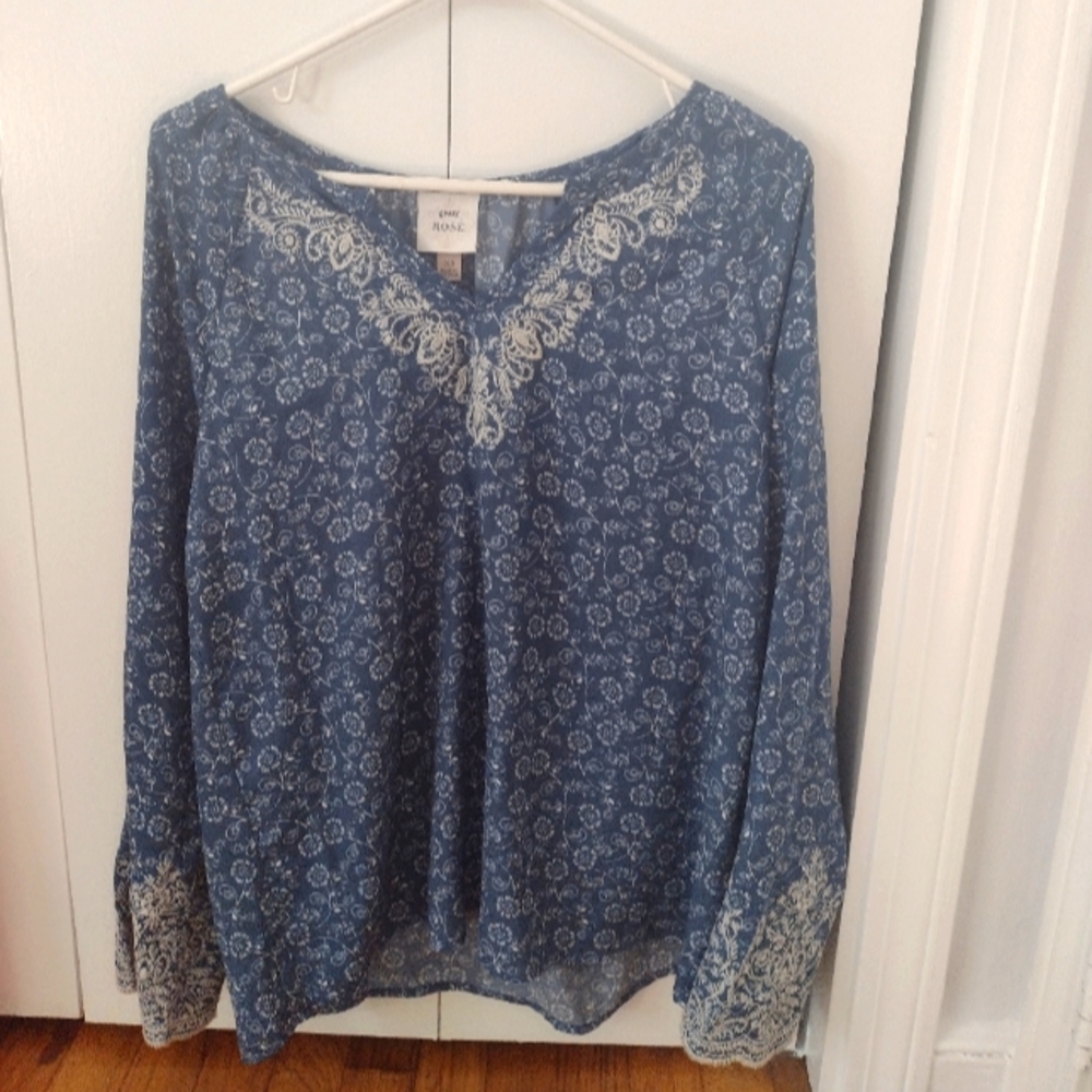 Blue and cream blouse